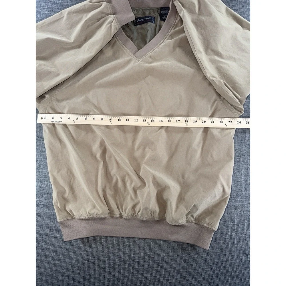 Frenzi Golf Windbreaker Pullover Jacket Mens Large Beige V-Neck Lightweight Golf